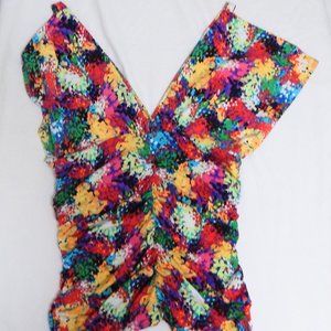 Linda Segal Bright Print Runched Top